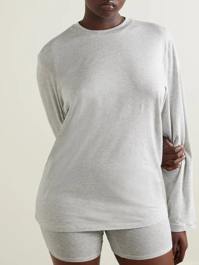 Skims Boyfriend Stretch-modal And Cotton-blend Jersey T-shirt - Light Heather Grey | Thumbnail 2 Skims Boyfriend Stretch-modal And Cotton-blend Jersey T-shirt - Light Heather Grey | Thumbnail 2