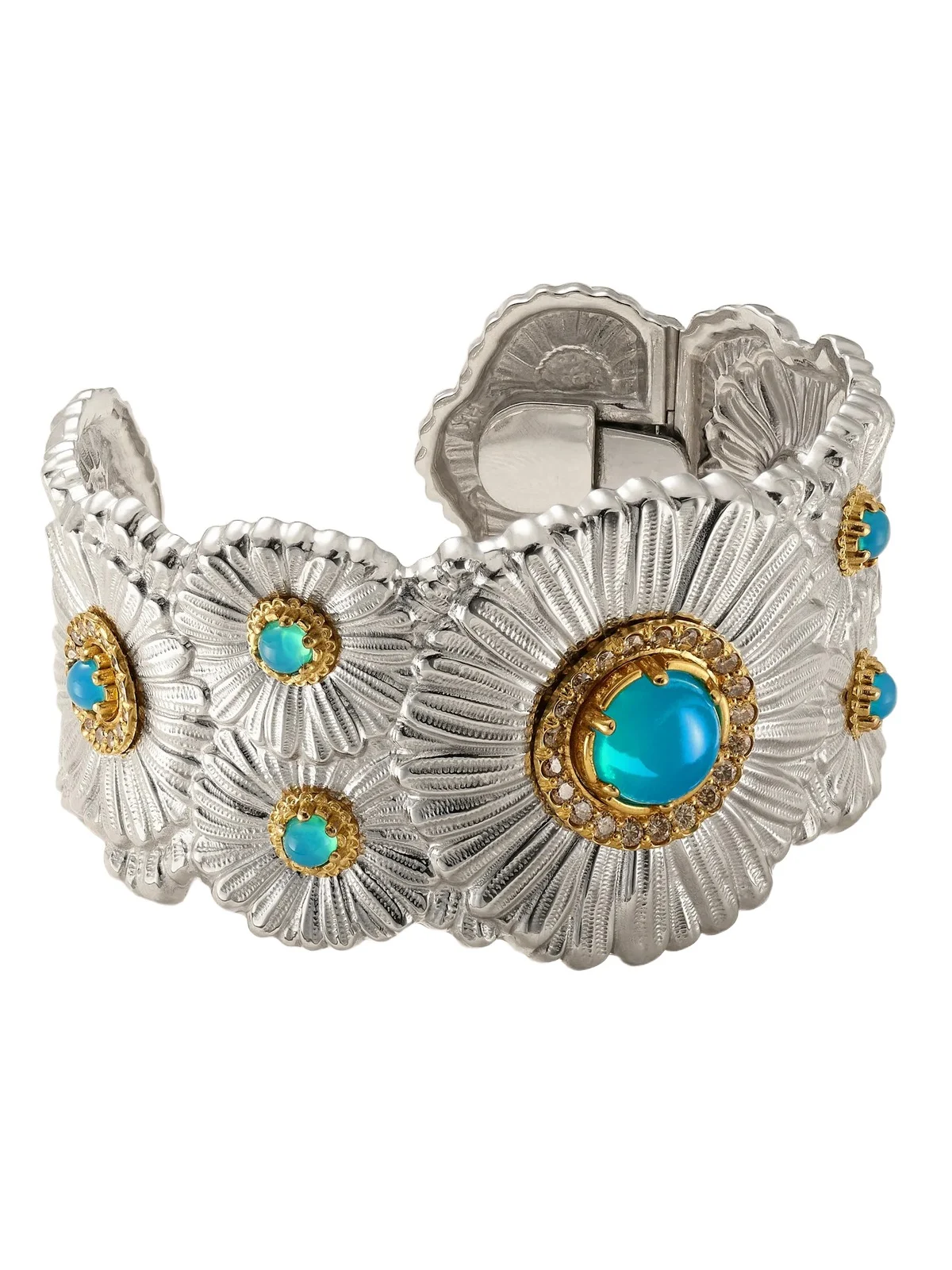 Daisy Blossoms Gold-plated, Agate And Diamond Cuff - Silver