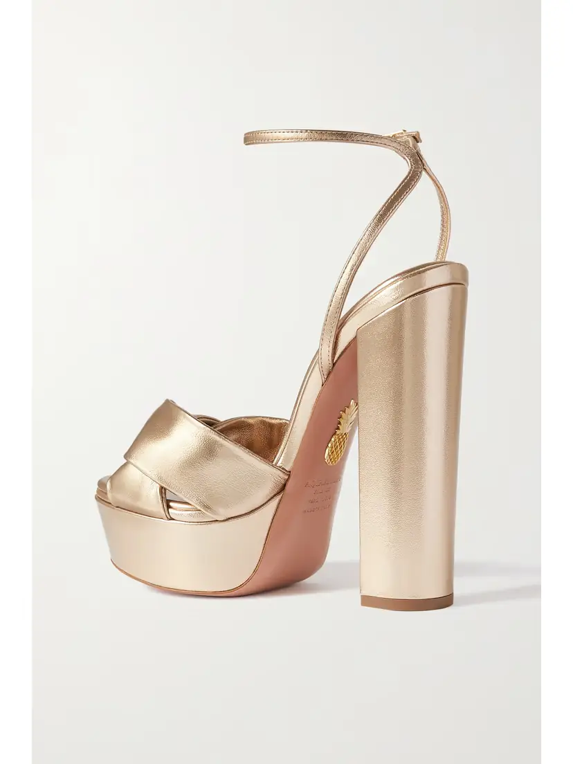 Aquazzura Olie Plateau 140 Knotted Metallic Leather Platform Sandals | Thumbnail 3