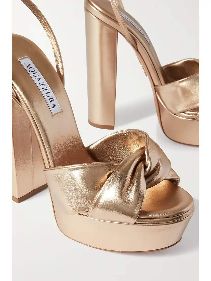 Aquazzura Olie Plateau 140 Knotted Metallic Leather Platform Sandals | Thumbnail 4