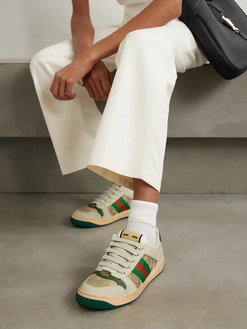 Gucci Screener Suede, Distressed Leather And Canvas Sneakers | Thumbnail 2