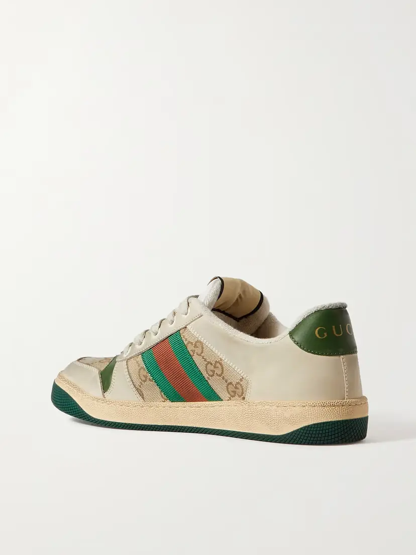 Gucci Screener Suede, Distressed Leather And Canvas Sneakers | Thumbnail 3