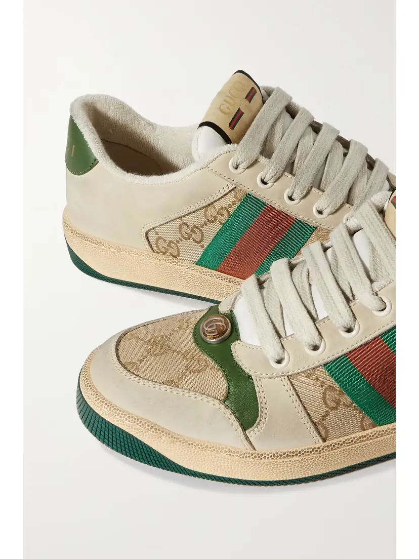 Gucci Screener Suede, Distressed Leather And Canvas Sneakers | Thumbnail 4
