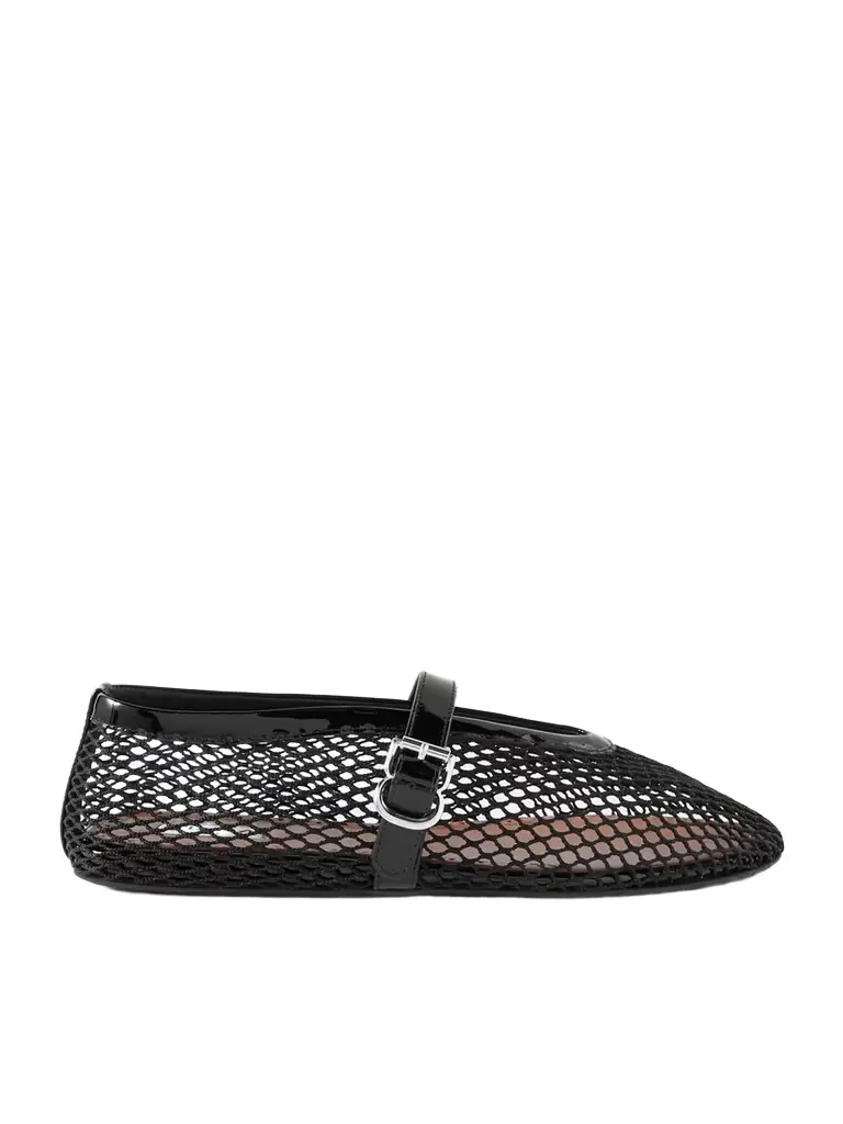 Patent Leather-trimmed Mesh Ballet Flats