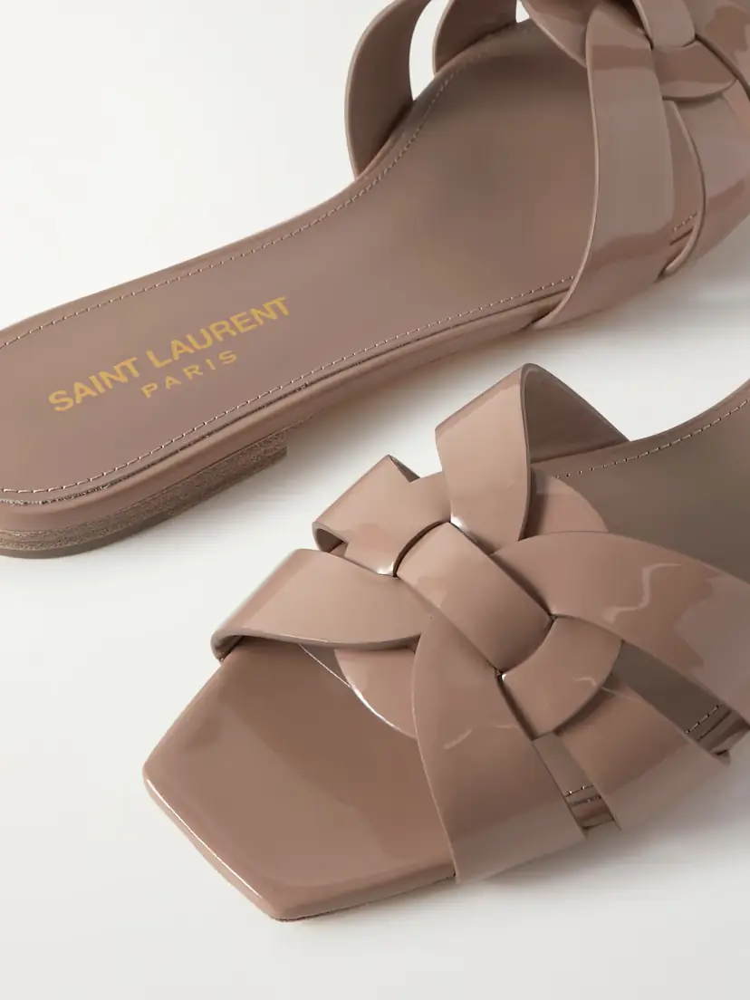Saint Laurent Tribute Woven Patent-leather Slides | Thumbnail 4 Saint Laurent Tribute Woven Patent-leather Slides | Thumbnail 4
