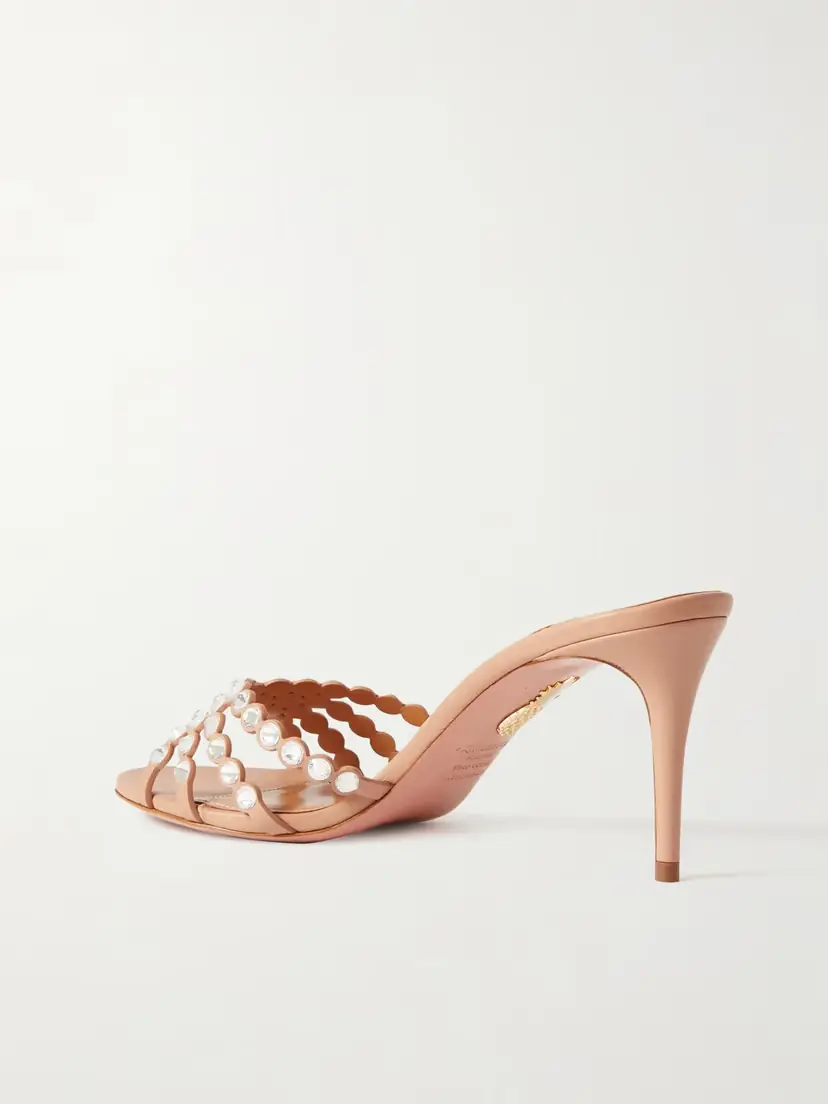 Aquazzura Tequila 75 Crystal-embellished Leather Mules | Thumbnail 3