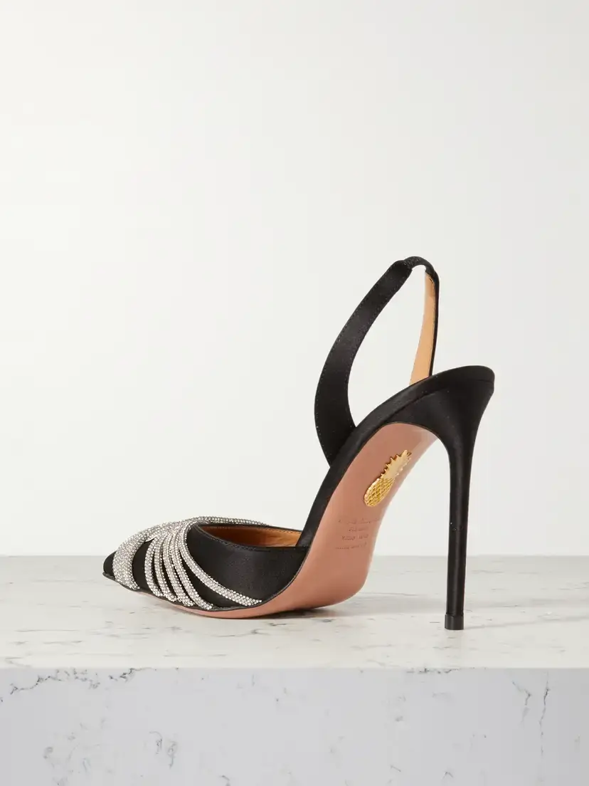 Aquazzura Gatsby 105 Crystal-embellished Satin Slingback Pumps | Thumbnail 3