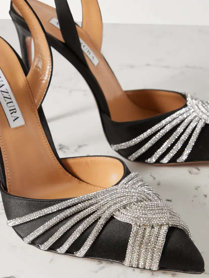 Aquazzura Gatsby 105 Crystal-embellished Satin Slingback Pumps | Thumbnail 4