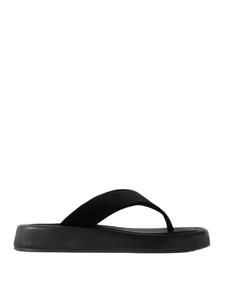 Ginza Leather And Velvet Platform Flip Flops