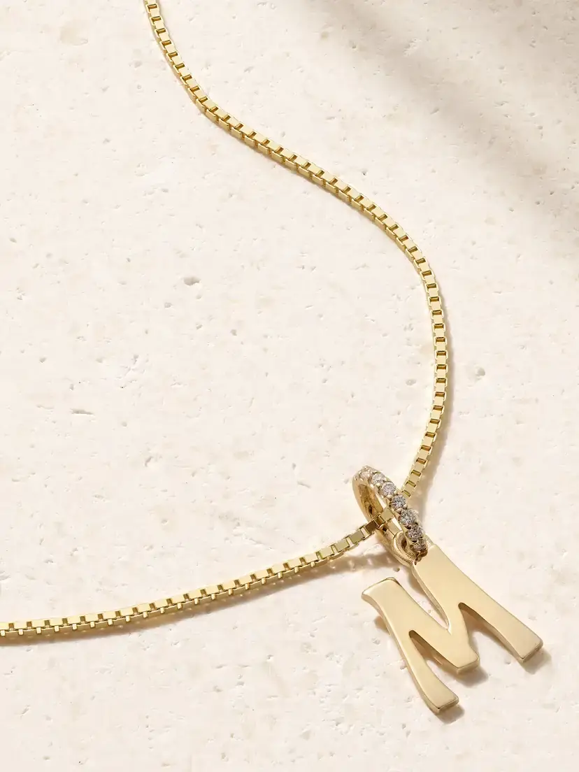 Initial Charm 14-karat Gold Diamond Necklace