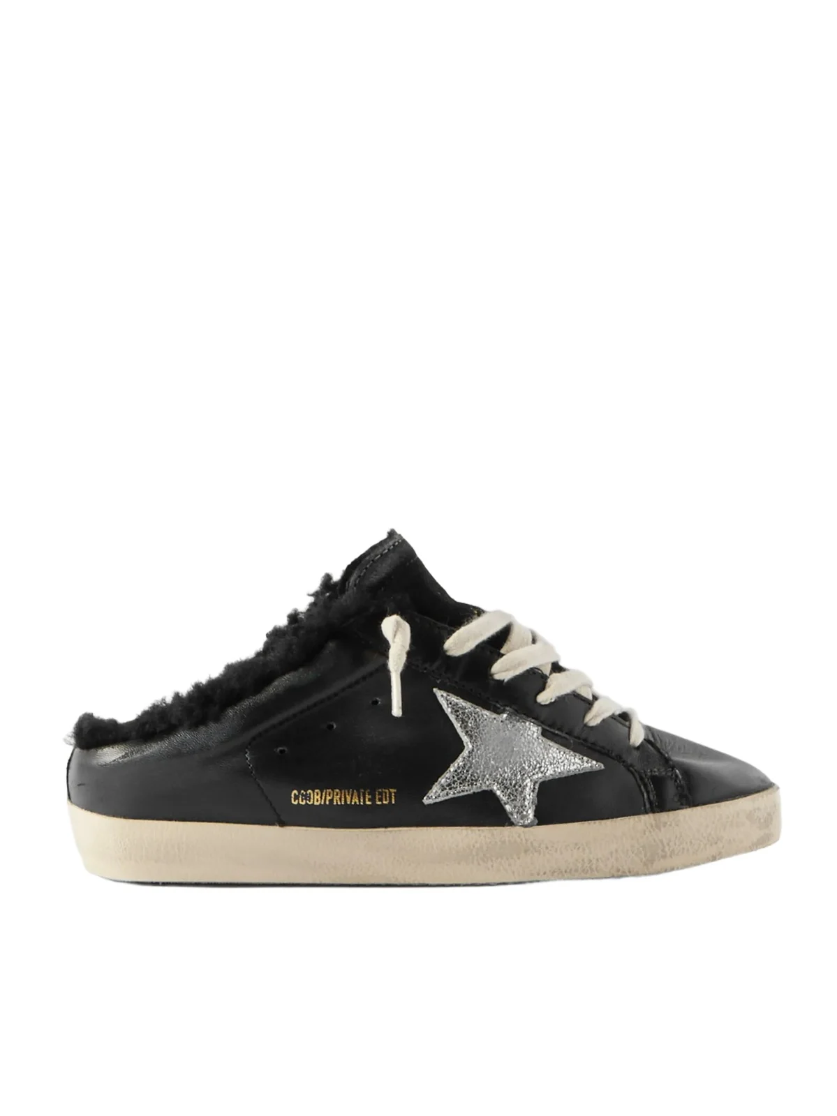 Super-star Sabot Distressed Shearling-trimmed Leather Sneakers