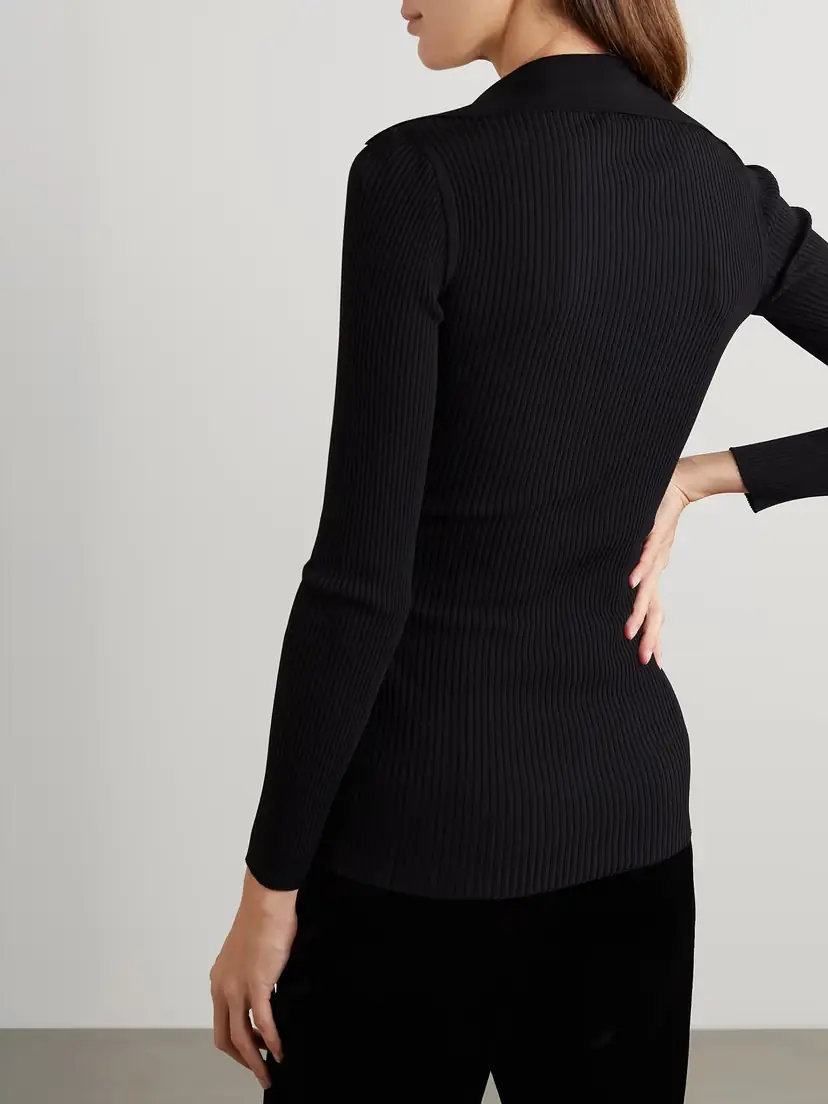 Saint Laurent Embellished Ribbed-knit Polo Sweater | Thumbnail 3 Saint Laurent Embellished Ribbed-knit Polo Sweater | Thumbnail 3