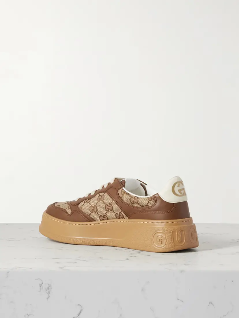 Gucci Gg Leather And Canvas Sneakers | Thumbnail 3 Gucci Gg Leather And Canvas Sneakers | Thumbnail 3