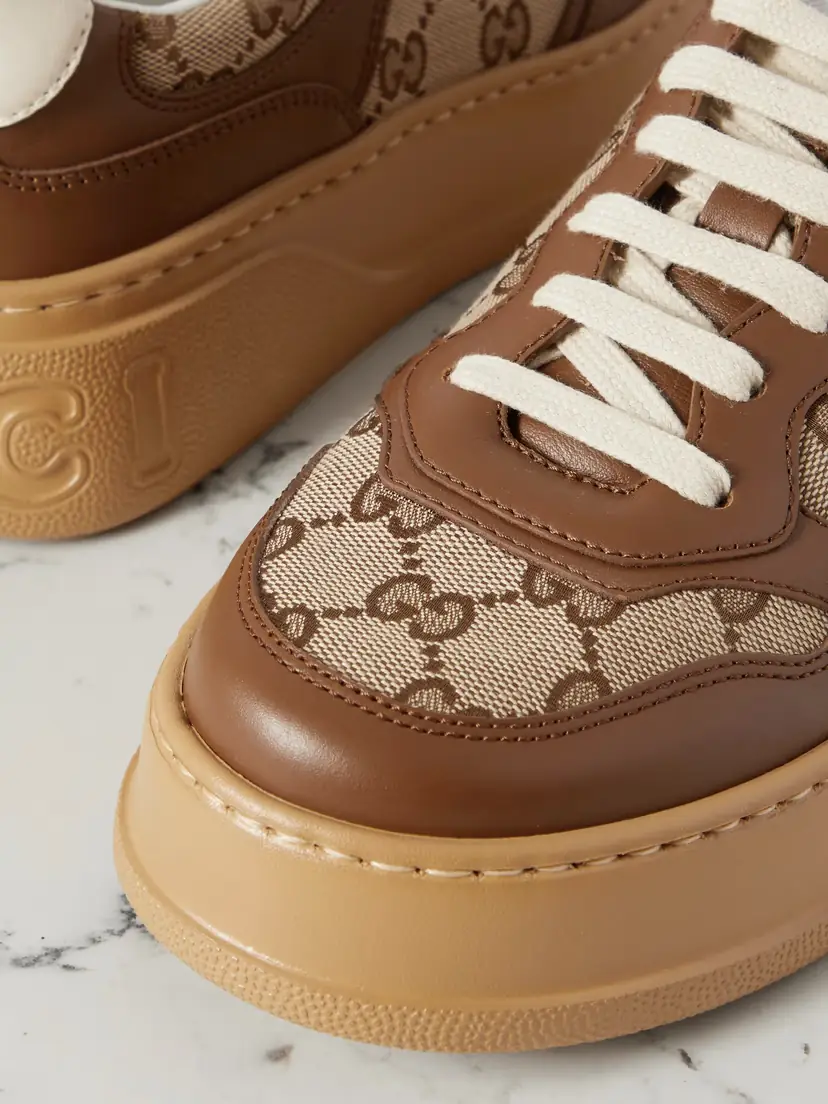 Gucci Gg Leather And Canvas Sneakers | Thumbnail 4 Gucci Gg Leather And Canvas Sneakers | Thumbnail 4