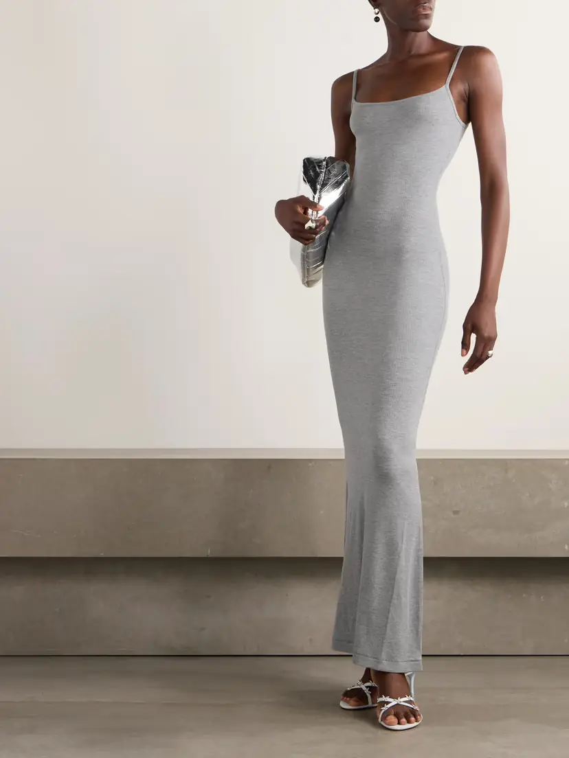 Skims Soft Lounge Ribbed Long Stretch-modal Slip Dress - Heather Grey | Thumbnail 2
