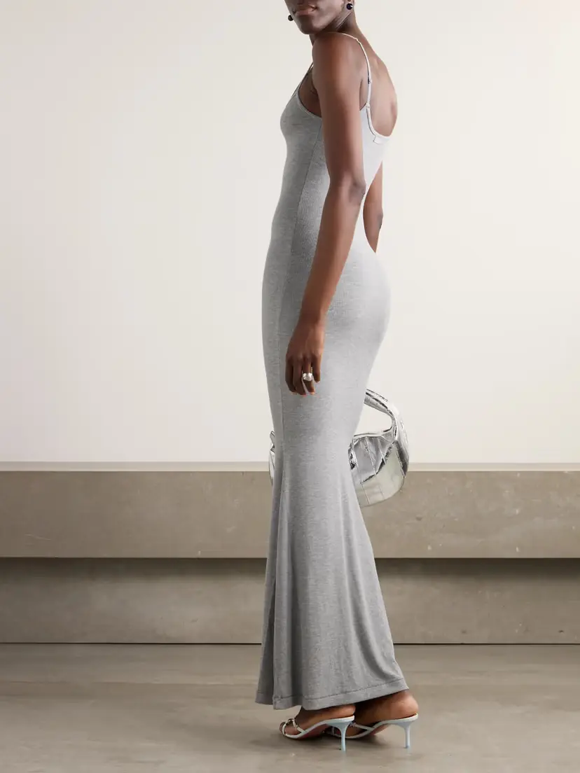Skims Soft Lounge Ribbed Long Stretch-modal Slip Dress - Heather Grey | Thumbnail 3