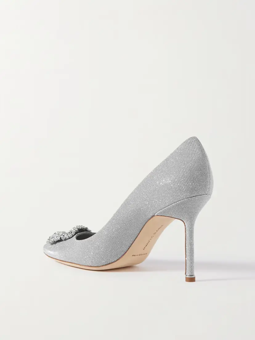 Manolo Blahnik Hangisi 90 Crystal-embellished Glittered Satin Pumps | Thumbnail 3 Manolo Blahnik Hangisi 90 Crystal-embellished Glittered Satin Pumps | Thumbnail 3