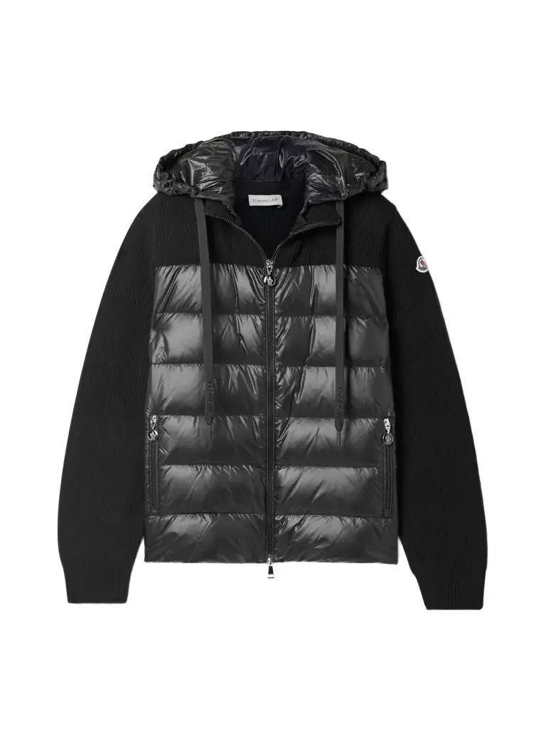 Moncler Ribbed Wool And Quilted Shell Down Hoodie - xx large | Image 1 Moncler Ribbed Wool And Quilted Shell Down Hoodie - xx large | Image 1