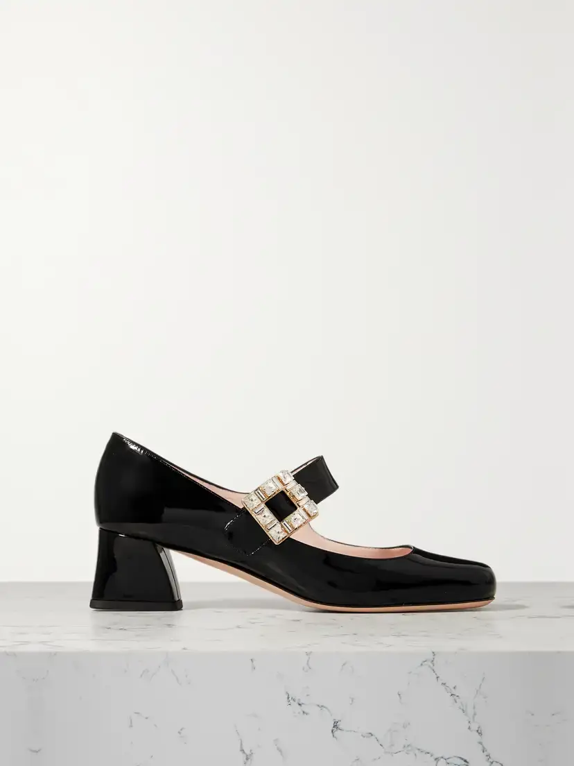 Roger Vivier Très Vivier 45 Crystal-embellished Patent-leather Mary Jane Pumps | Image 1 Roger Vivier Très Vivier 45 Crystal-embellished Patent-leather Mary Jane Pumps | Image 1