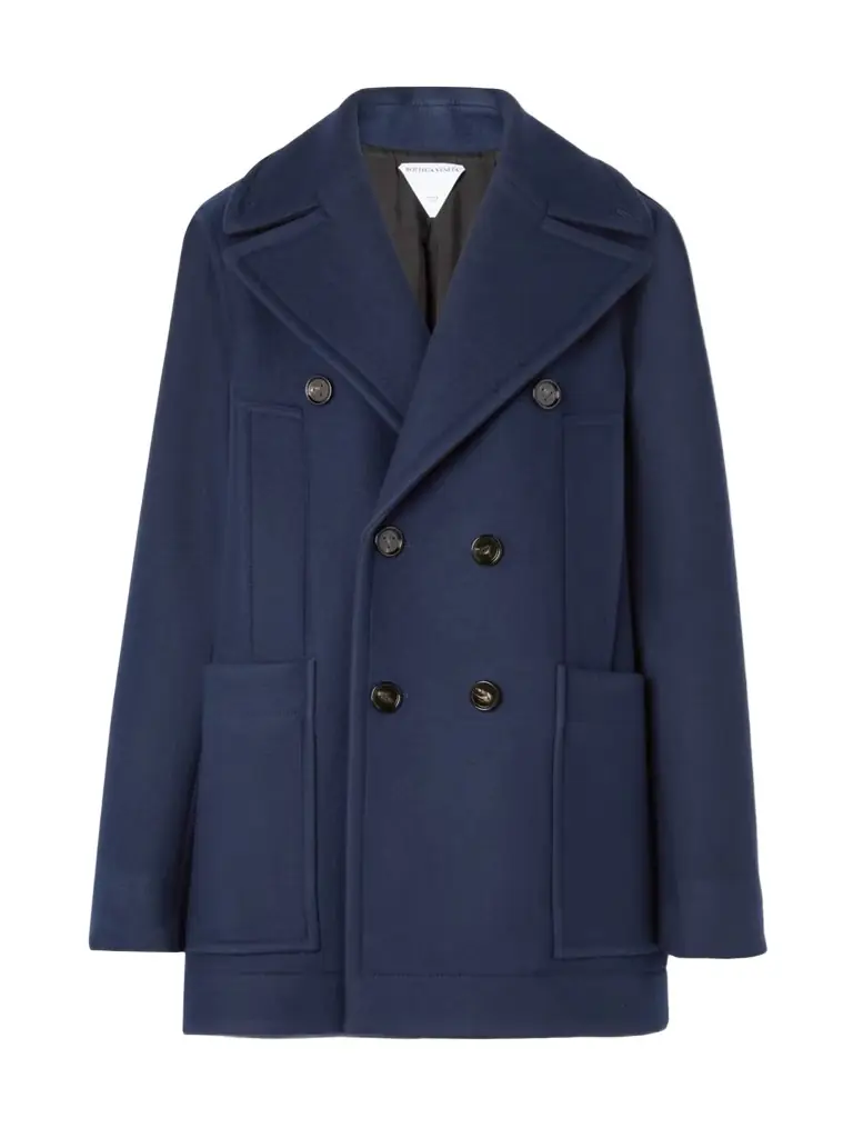 Double-breasted Paneled Wool-blend Felt Coat