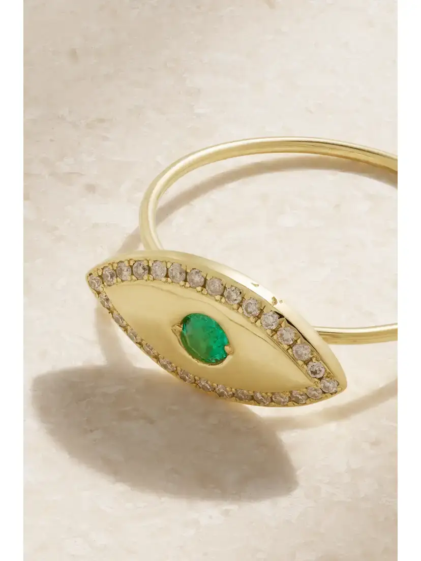 Jennifer Meyer Medium Evil Eye 18-karat Gold, Diamond And Emerald Ring | Thumbnail 4 Jennifer Meyer Medium Evil Eye 18-karat Gold, Diamond And Emerald Ring | Thumbnail 4
