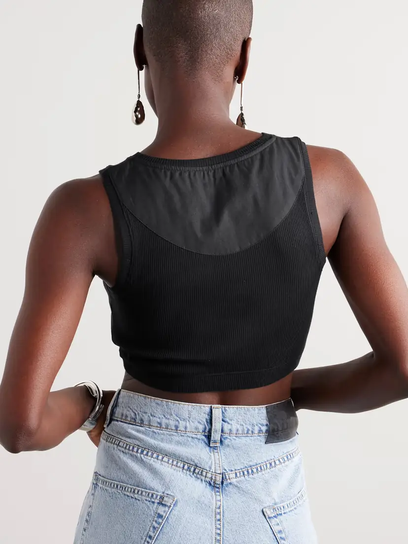 Loewe Anagram Poplin-paneled Embroidered Ribbed Stretch-cotton Jersey Tank | Thumbnail 3