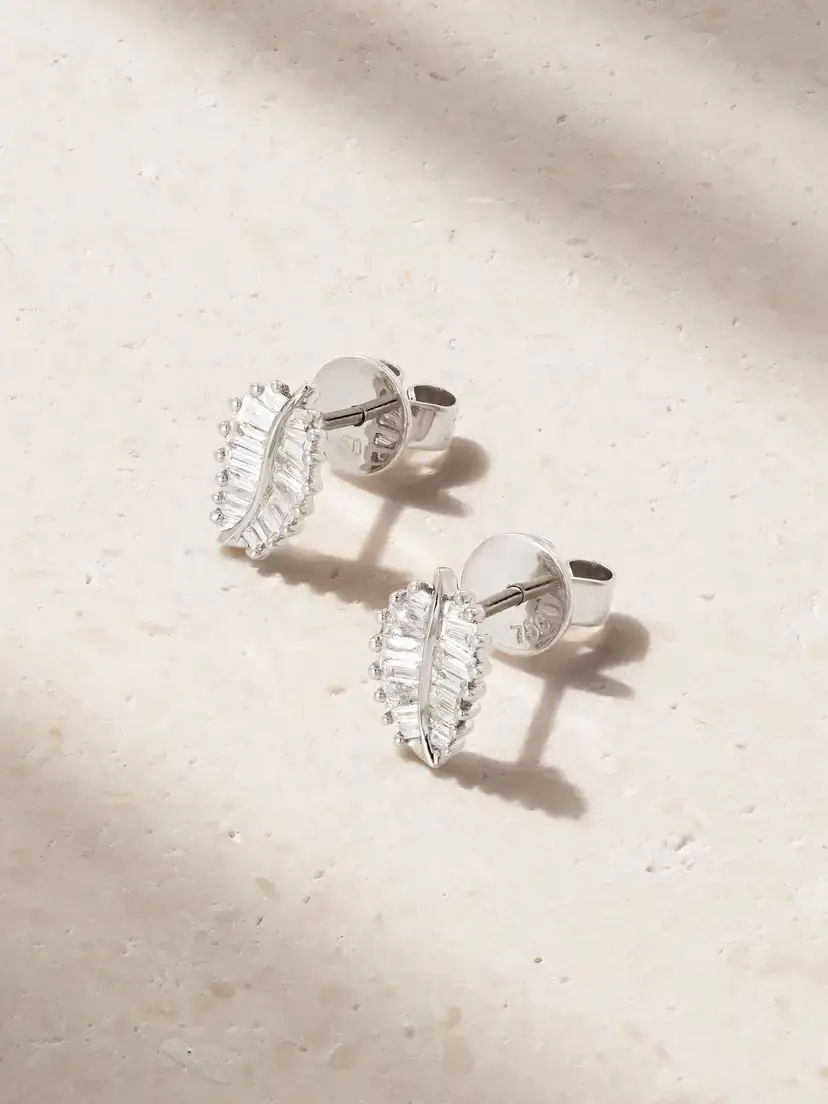 Anita Ko Palm Leaf Small 18-karat White Gold Diamond Earrings