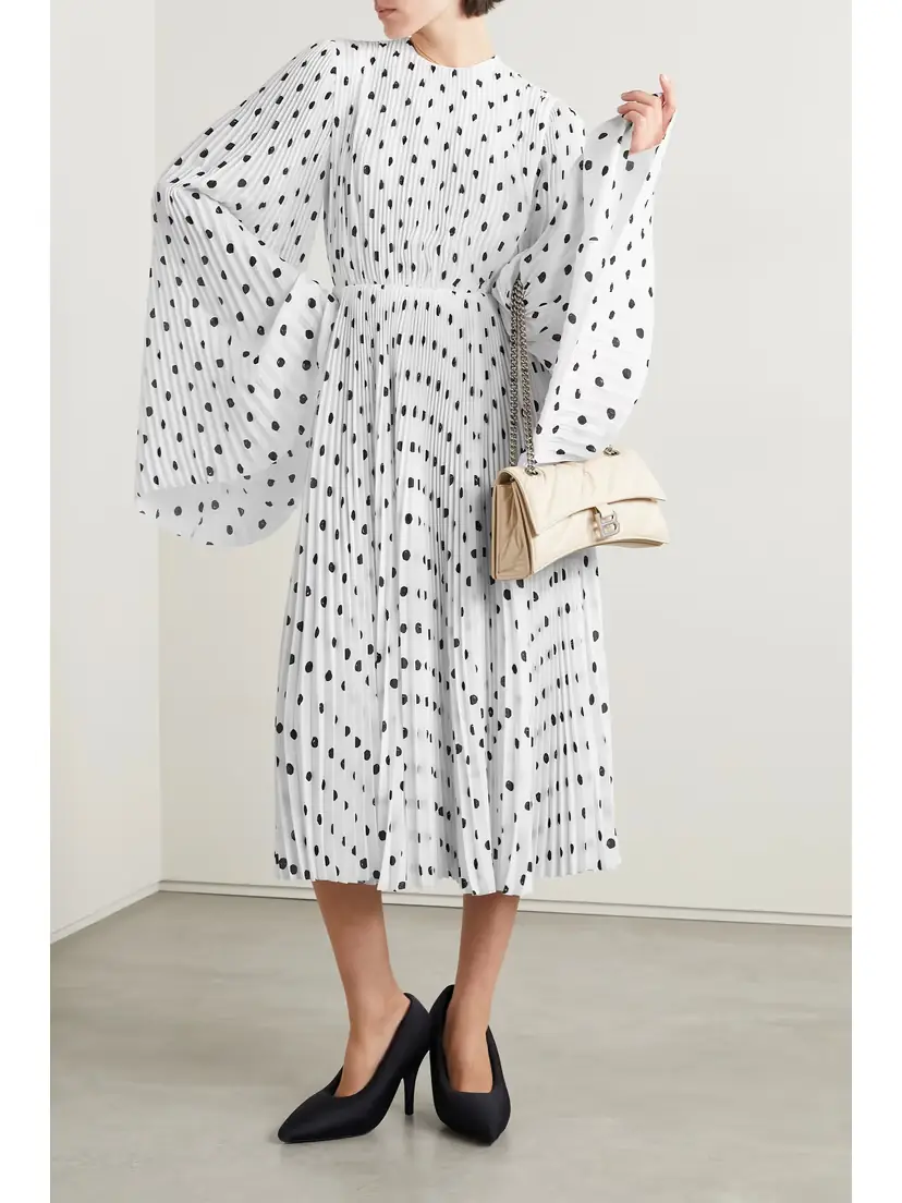 Balenciaga Pleated Polka-dot Crepe Midi Dress | Thumbnail 3 Balenciaga Pleated Polka-dot Crepe Midi Dress | Thumbnail 3