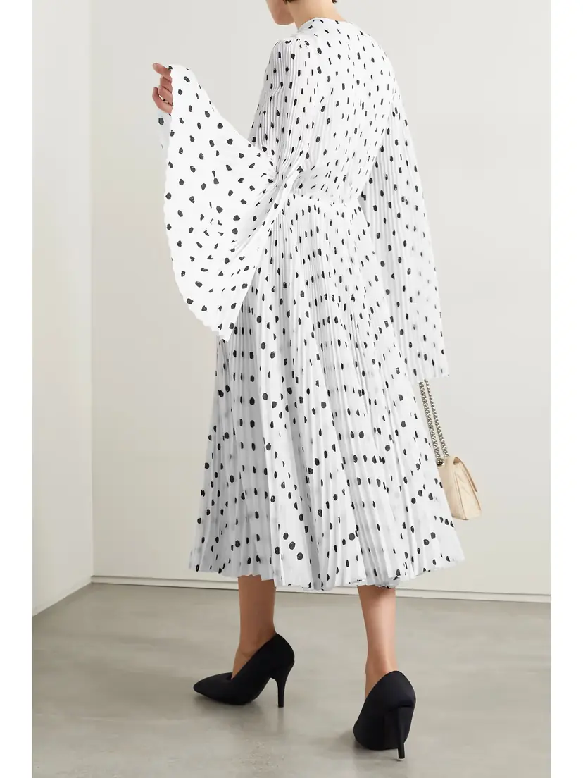 Balenciaga Pleated Polka-dot Crepe Midi Dress | Thumbnail 4 Balenciaga Pleated Polka-dot Crepe Midi Dress | Thumbnail 4