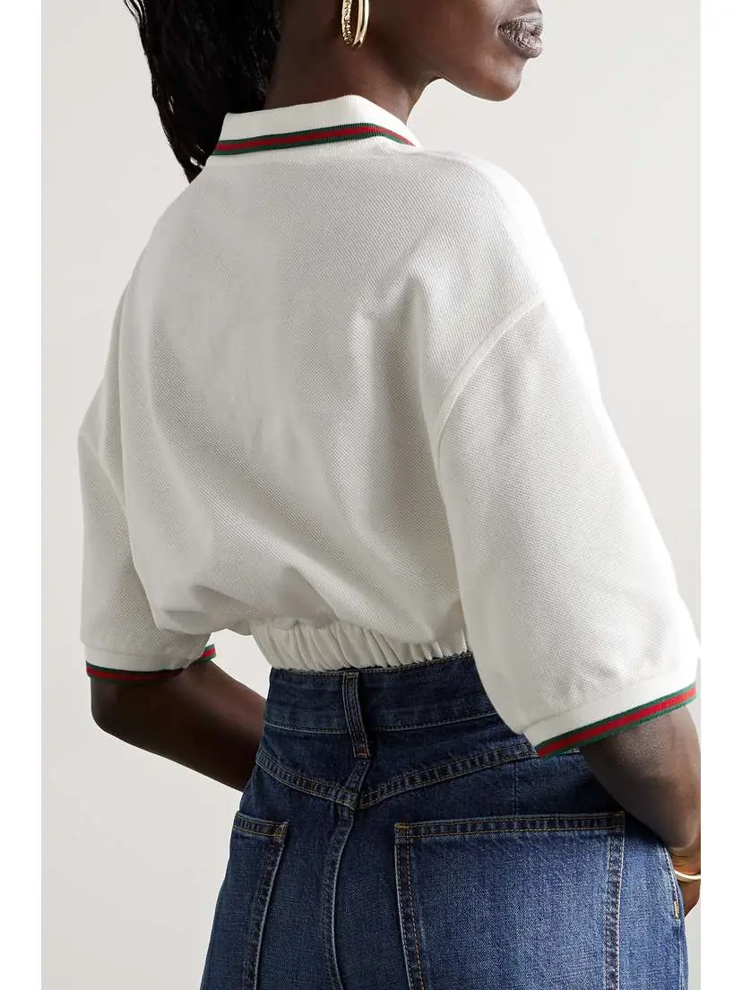 Gucci Cropped Striped Cotton-piqué Top | Thumbnail 3 Gucci Cropped Striped Cotton-piqué Top | Thumbnail 3