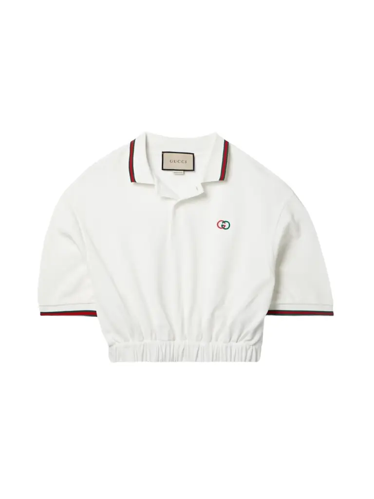 Cropped Striped Cotton-piqué Top