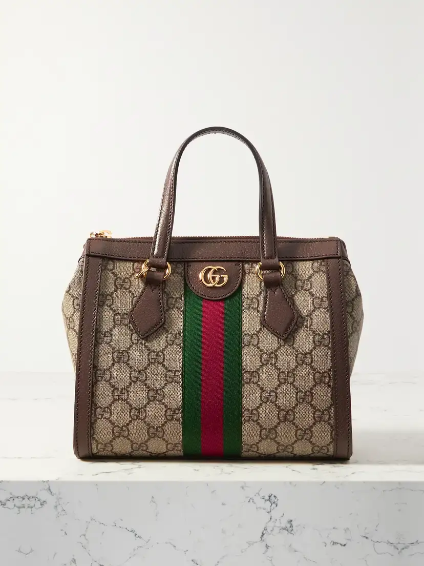 Gucci Ophidia Leather-trimmed Printed Coated-canvas Tote Bag | Image 1 Gucci Ophidia Leather-trimmed Printed Coated-canvas Tote Bag | Image 1
