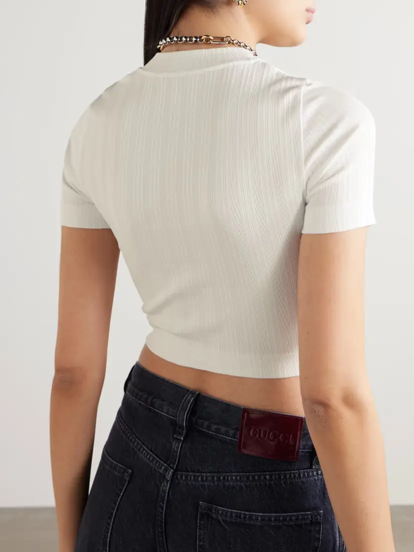 Loewe Anagram Cropped Embroidered Ribbed Cotton T-shirt | Thumbnail 4