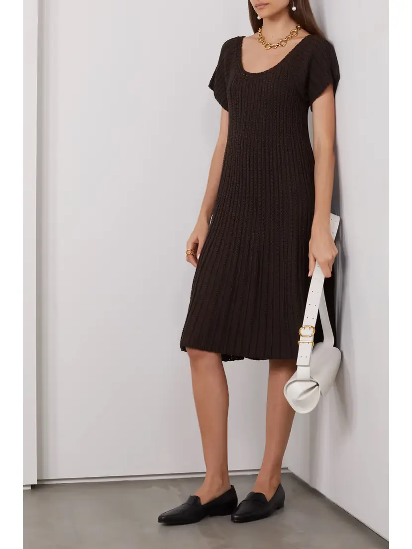 Loro Piana Castellana Crochet-knit Silk And Cotton-blend Dress - Brown | Thumbnail 2 Loro Piana Castellana Crochet-knit Silk And Cotton-blend Dress - Brown | Thumbnail 2