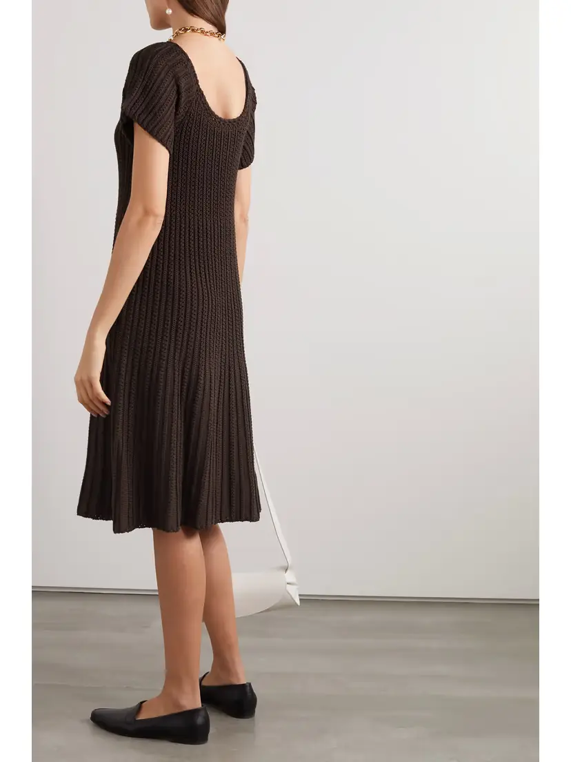 Loro Piana Castellana Crochet-knit Silk And Cotton-blend Dress - Brown | Thumbnail 3 Loro Piana Castellana Crochet-knit Silk And Cotton-blend Dress - Brown | Thumbnail 3