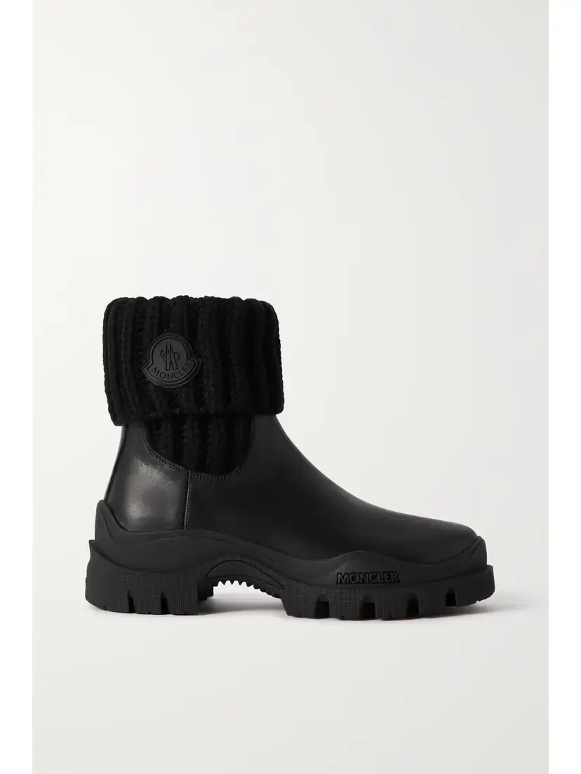 Moncler Larue Ribbed-knit And Leather Ankle Boots | Image 1 Moncler Larue Ribbed-knit And Leather Ankle Boots | Image 1