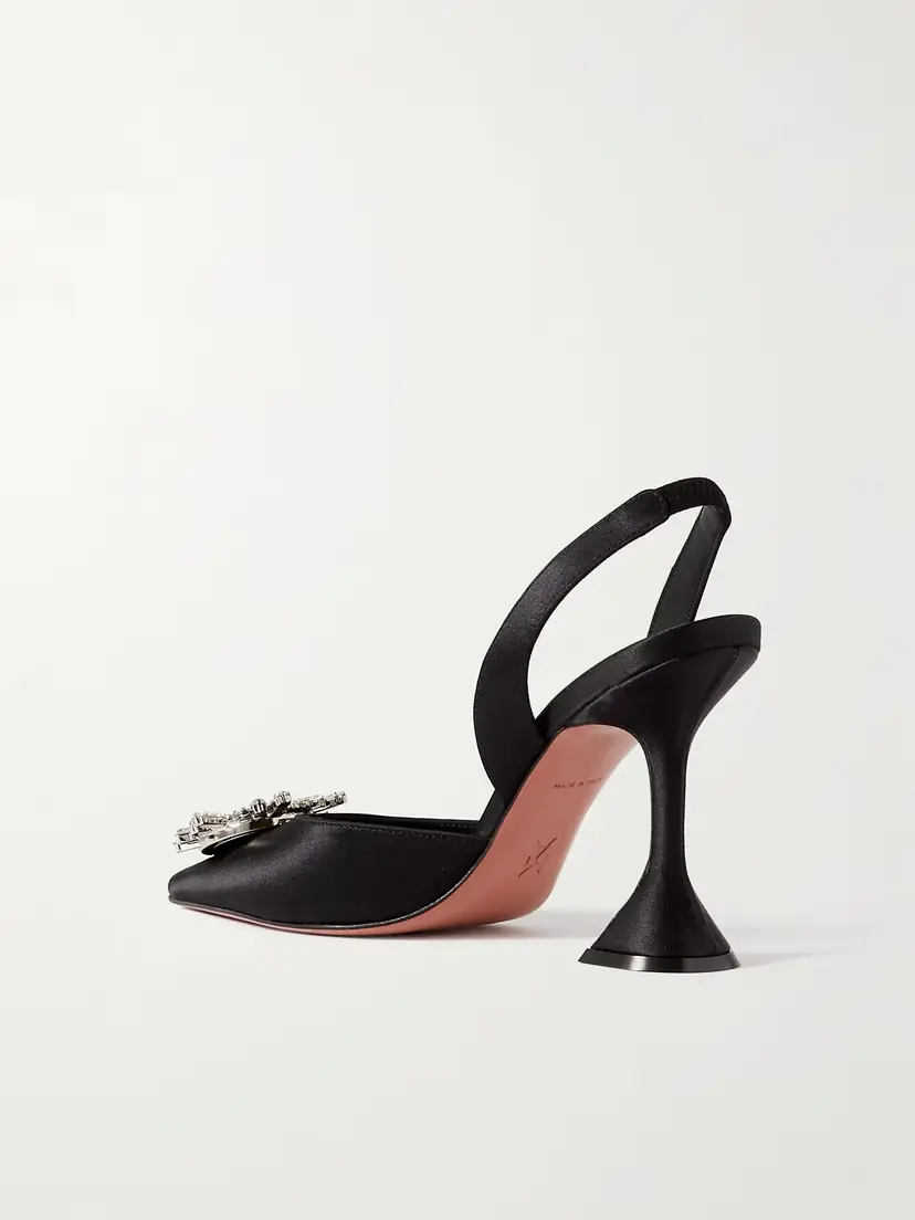 Amina Muaddi Begum Swarovski Crystal-embellished Satin Slingback Pumps | Thumbnail 3 Amina Muaddi Begum Swarovski Crystal-embellished Satin Slingback Pumps | Thumbnail 3