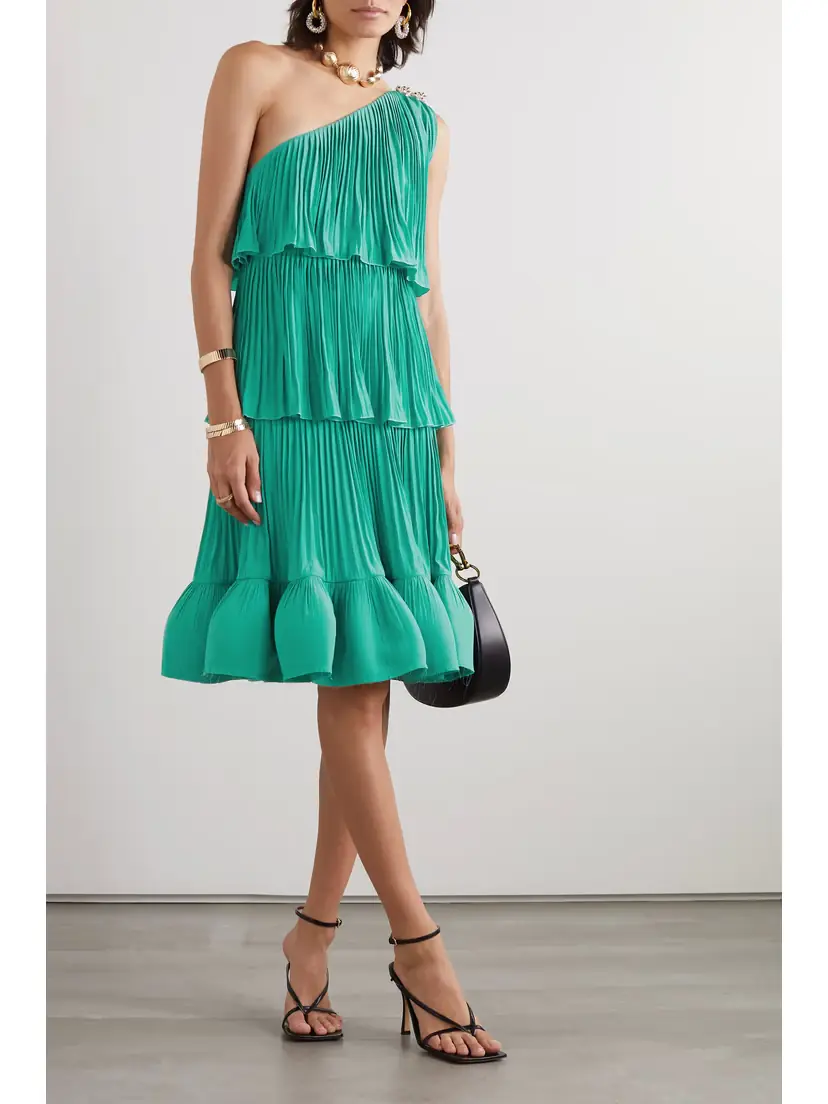 Lanvin One-shoulder Tiered Ruffled Charmeuse Mini Dress | Thumbnail 2