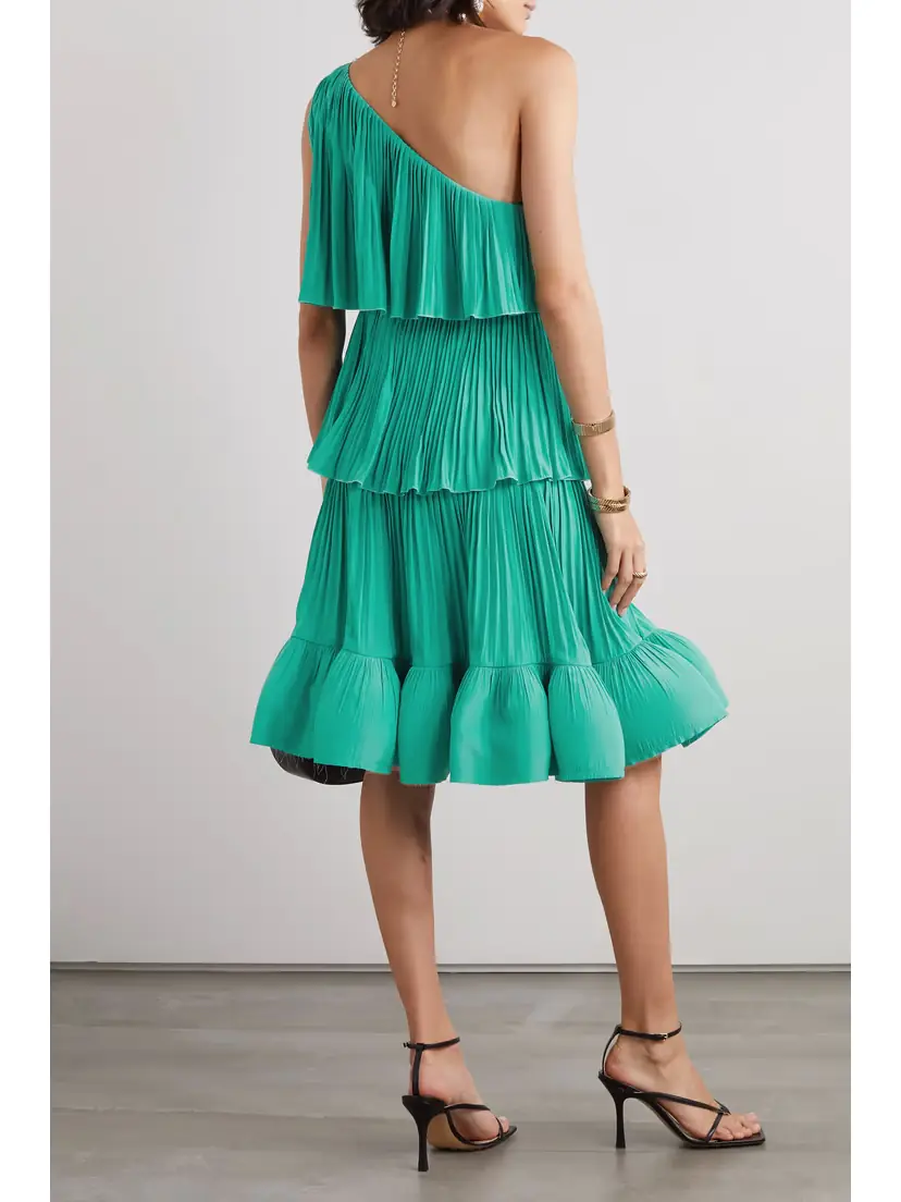 Lanvin One-shoulder Tiered Ruffled Charmeuse Mini Dress | Thumbnail 3