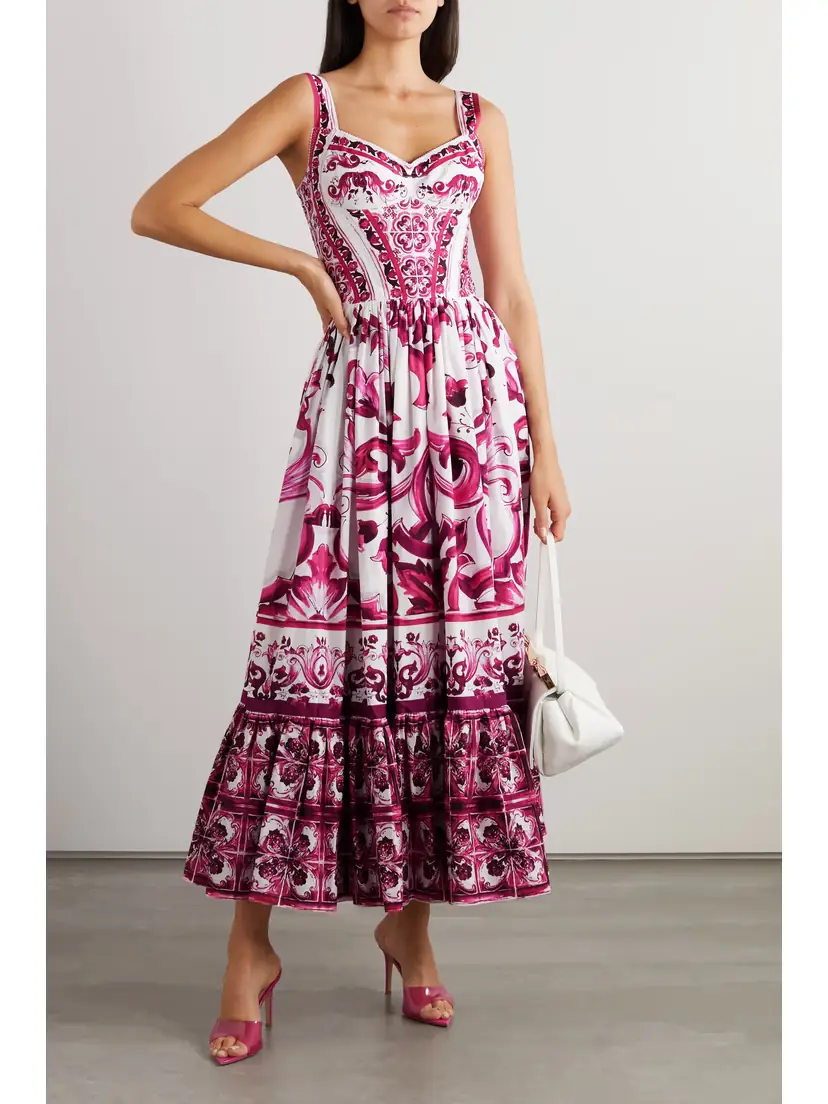 Dolce & Gabbana Maiolica Pleated Printed Cotton-poplin Maxi Dress | Thumbnail 2