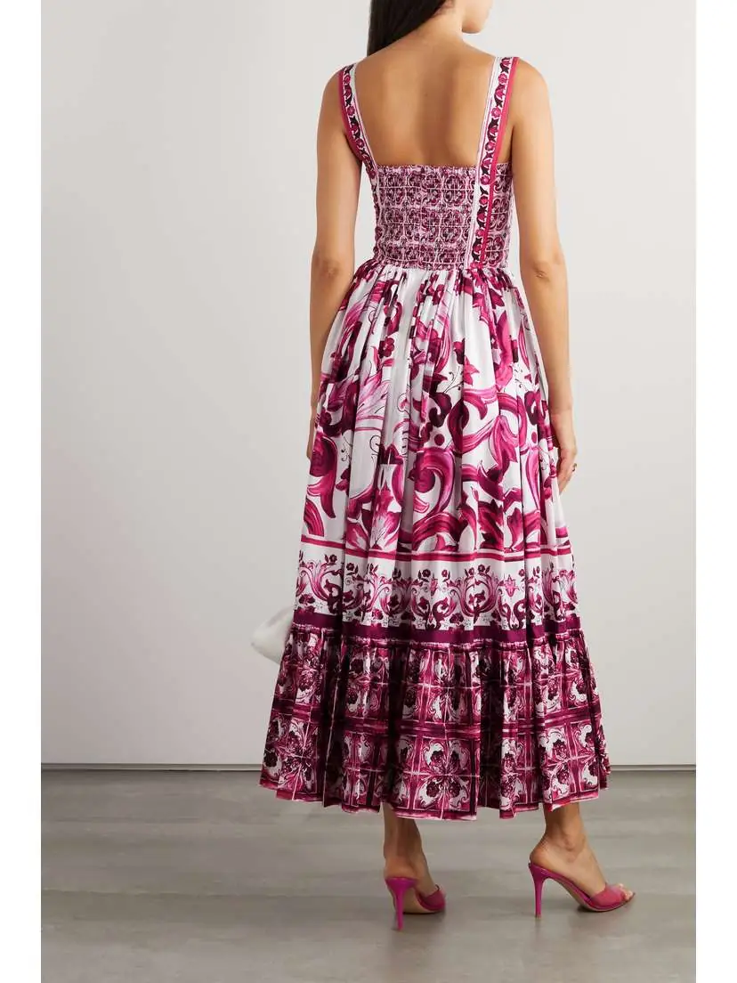 Dolce & Gabbana Maiolica Pleated Printed Cotton-poplin Maxi Dress | Thumbnail 3