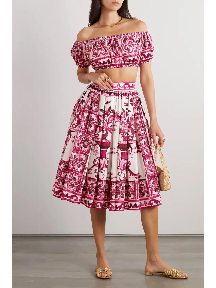 Dolce & Gabbana Maiolica Pleated Printed Cotton-poplin Midi Skirt | Thumbnail 2 Dolce & Gabbana Maiolica Pleated Printed Cotton-poplin Midi Skirt | Thumbnail 2