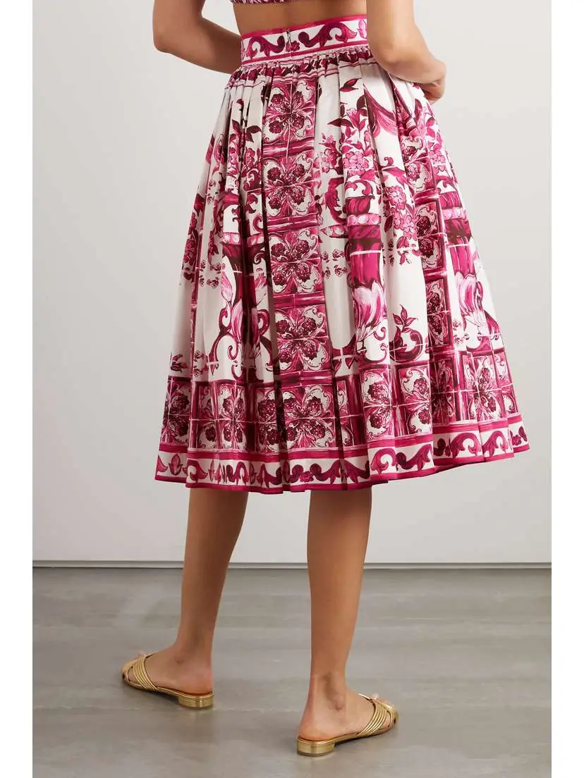 Dolce & Gabbana Maiolica Pleated Printed Cotton-poplin Midi Skirt | Thumbnail 3 Dolce & Gabbana Maiolica Pleated Printed Cotton-poplin Midi Skirt | Thumbnail 3