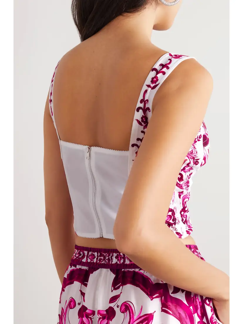 Dolce & Gabbana Maiolica Floral-print Mesh Bustier Top | Thumbnail 3