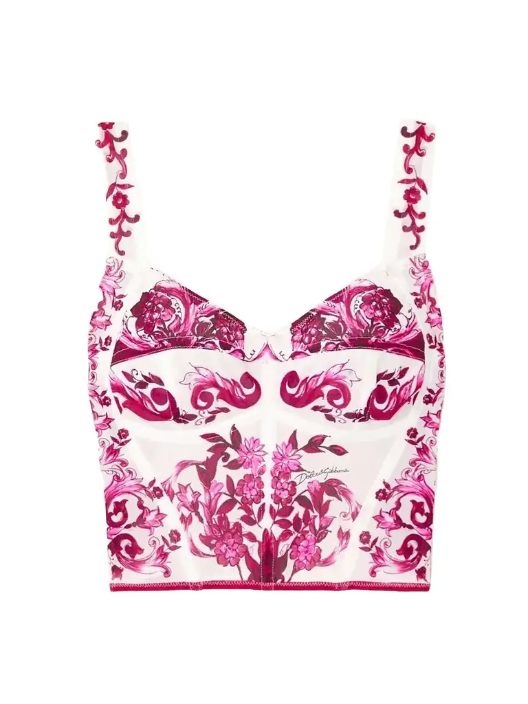Maiolica Floral-print Mesh Bustier Top