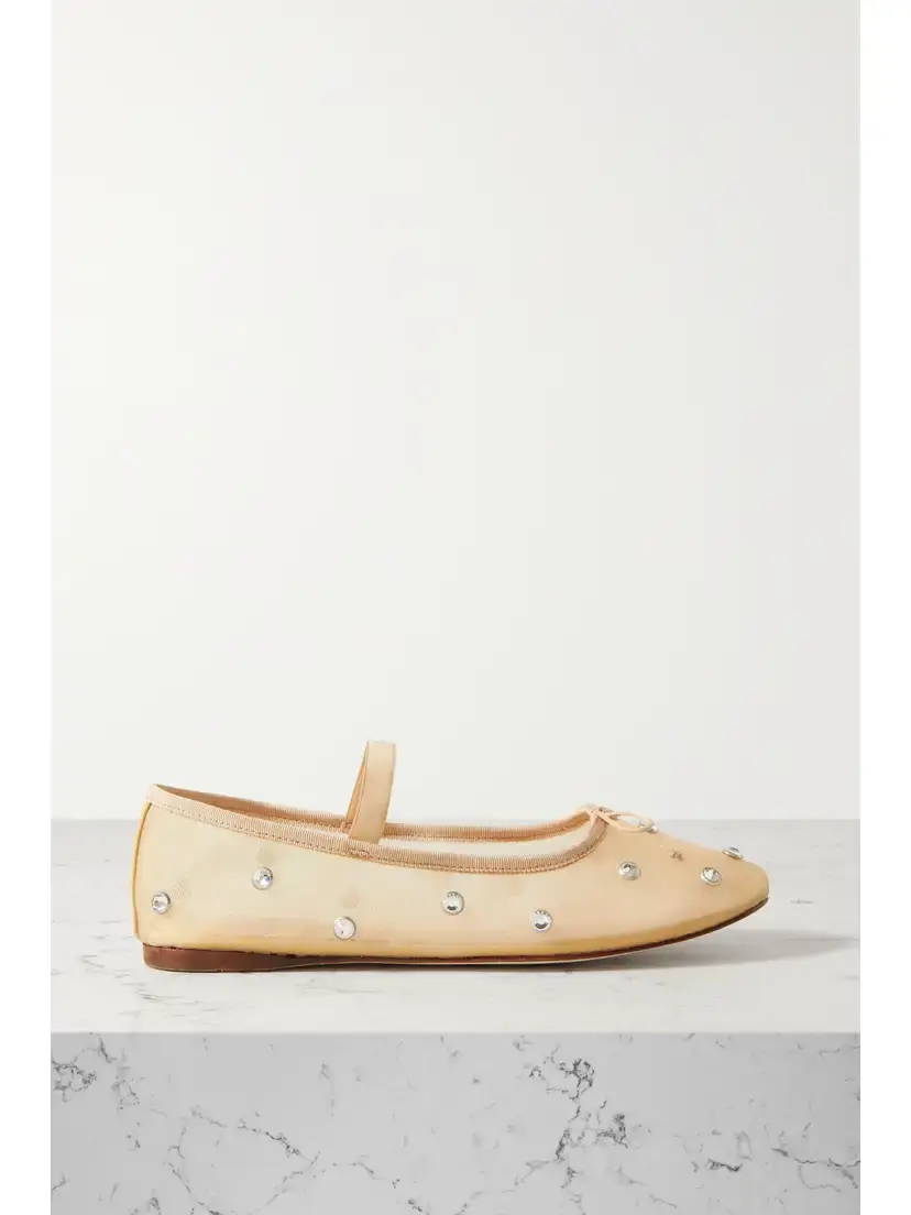 Leonie Crystal-embellished Mesh Ballet Flats