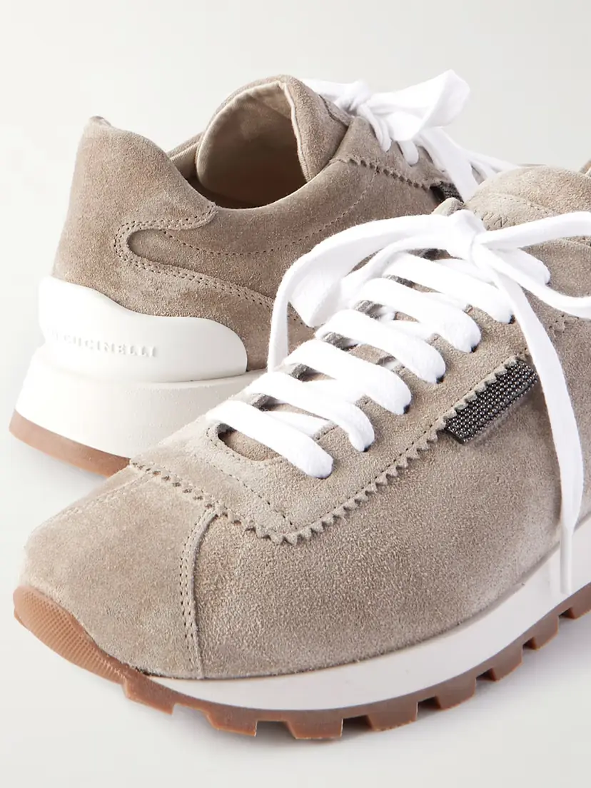 Brunello Cucinelli Bead-embellished Suede Sneakers | Thumbnail 4 Brunello Cucinelli Bead-embellished Suede Sneakers | Thumbnail 4