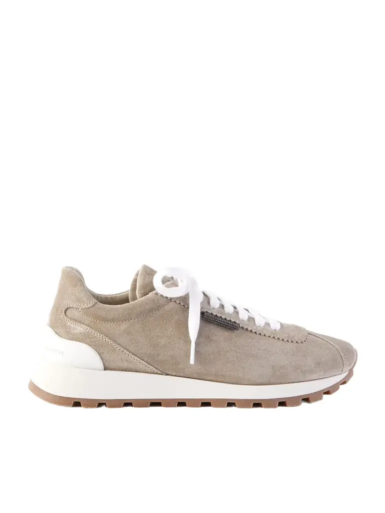 Brunello Cucinelli Bead-embellished Suede Sneakers