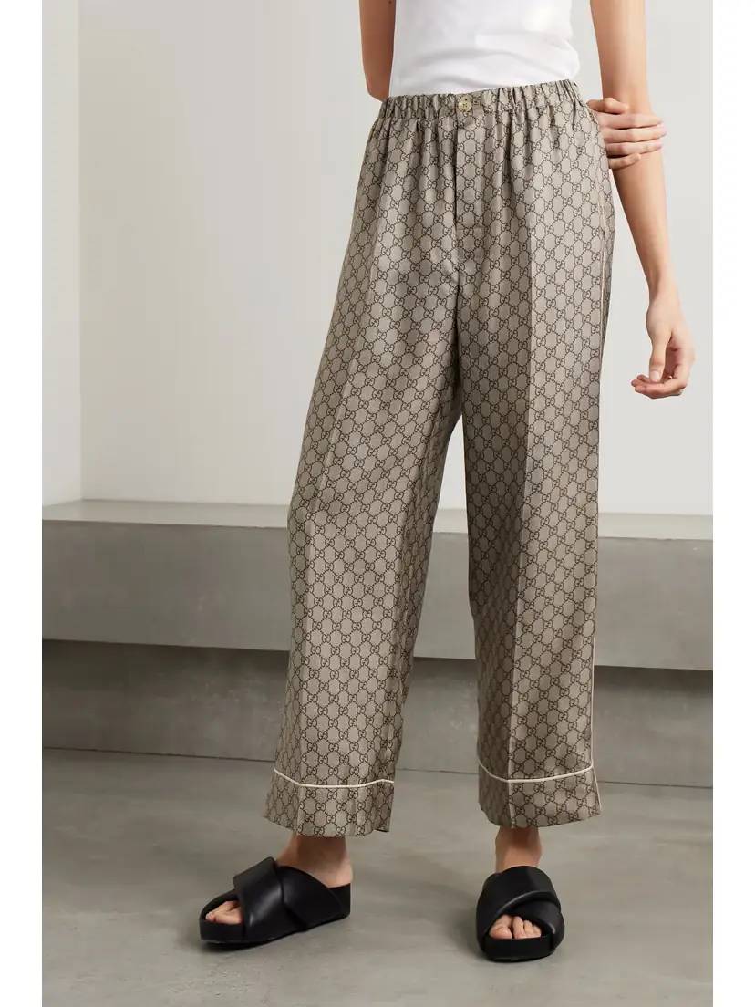 Gucci Cropped Silk-satin Jacquard Wide-leg Pants | Thumbnail 3
