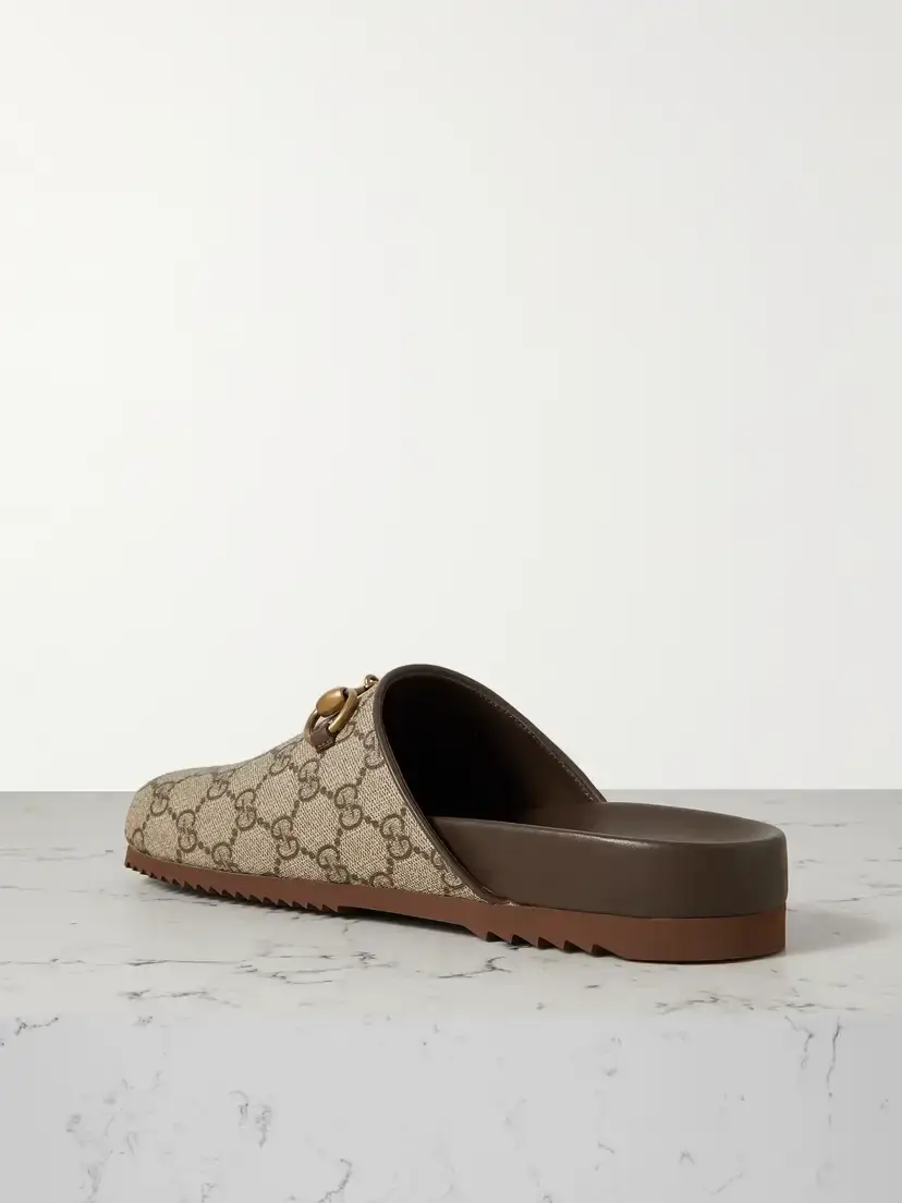Gucci Sol Embellished Leather-trimmed Canvas-jacquard Slippers | Thumbnail 3 Gucci Sol Embellished Leather-trimmed Canvas-jacquard Slippers | Thumbnail 3